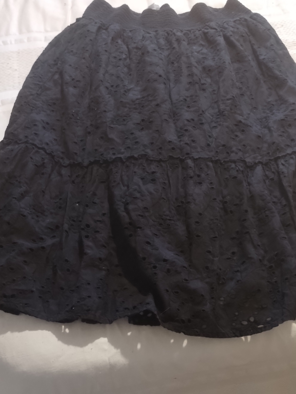 Black Eyelet Tiered Midi Skirt
